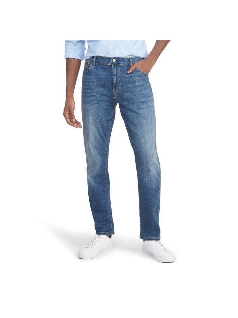 Tommy Hilfiger 36x32 New Dark Blue Denim Jeans Straight Stretch Slim Sustainable